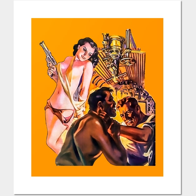 Sexy Girl Mystery Adventure Men Fighting Machinery Retro Vintage Comic Wall Art by REVISTANGO